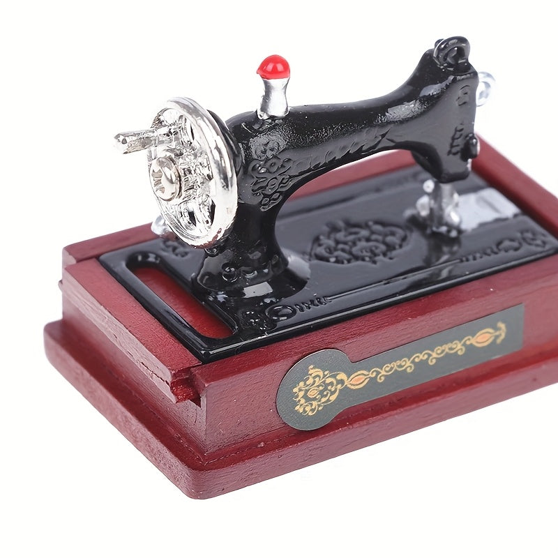 Dollhouse Vintage Sewing Machine with Table & Thread Box