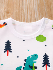 Dinosaur Print Cotton Short Sleeve Romper Jumpsuit