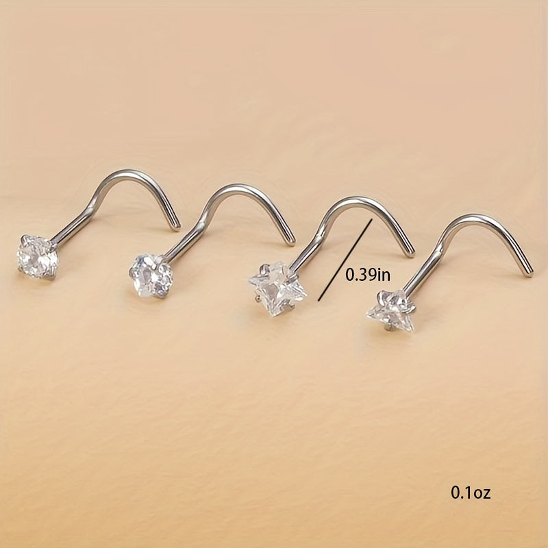 4 Pcs Zircon Stainless Steel Nose Stud Set Body Piercing Jewelry