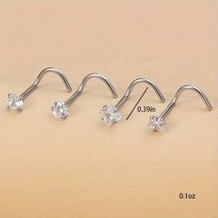 4 Pcs Zircon Stainless Steel Nose Stud Set Body Piercing Jewelry