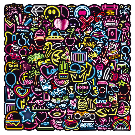 100pcs Neon Vinyl Stickers Water Bottle Pack Laptop Phone Skateboard