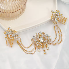 Crystal Tiara Hair Chain Headband for Bride & Weddings with Comb