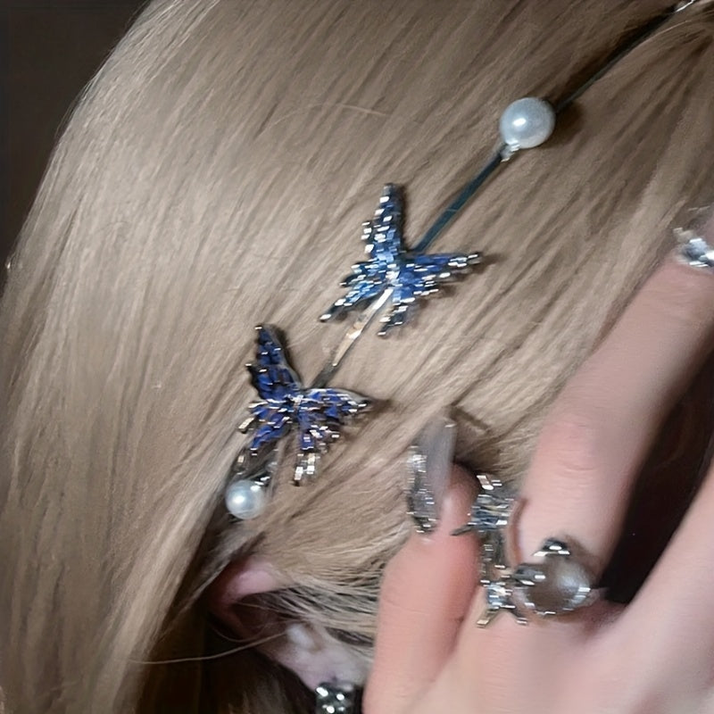 Butterfly Pearl Headband Light Headwear Y2K Hair Accessories