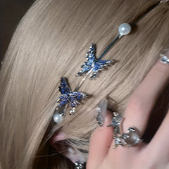 Butterfly Pearl Headband Light Headwear Y2K Hair Accessories