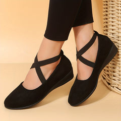 Women's Cross Strap Wedge Heels Slip On Shoes Round Toe