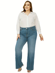  Washed Button Fly Wide Leg Jeans