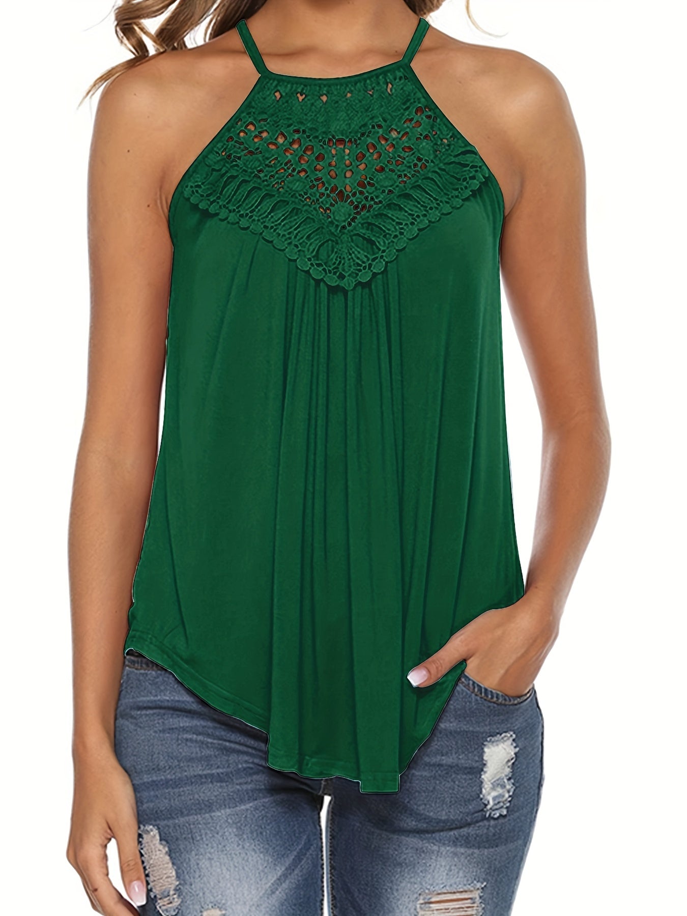 Floral Lace Halter Neck Top for Summer Women