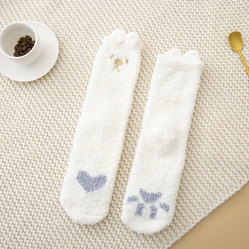 4 Pairs Heart Print Socks Comfy & Warm Fuzzy Socks Women's Stockings