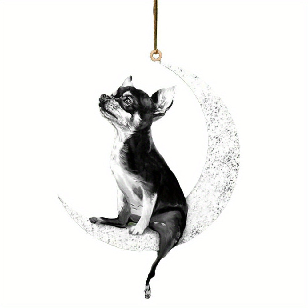 Car Rearview Mirror Pendant Dog Sitting On Moon Hanging Ornament