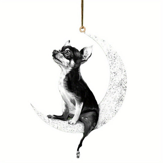 Car Rearview Mirror Pendant Dog Sitting On Moon Hanging Ornament