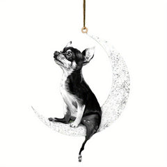 Car Rearview Mirror Pendant Dog Sitting On Moon Hanging Ornament