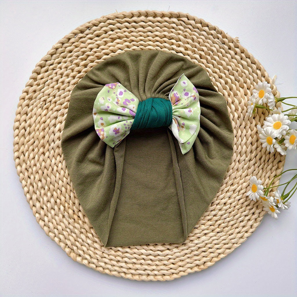 Soft Elastic Strip Flower Baby Hat With Bow For Girl