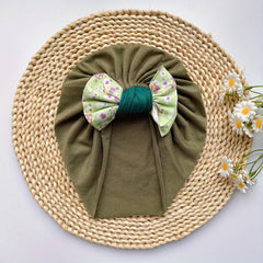Soft Elastic Strip Flower Baby Hat With Bow For Girl