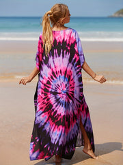  Tie Dye Bat Sleeve V Neck Cover Up Dress