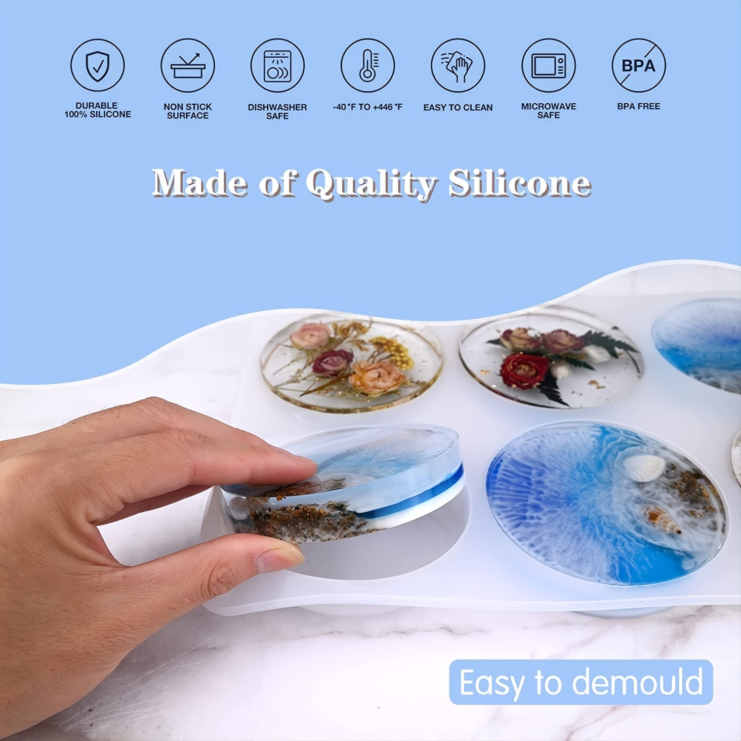 6-Cavity Round Silicone Coaster Molds for Resin Casting