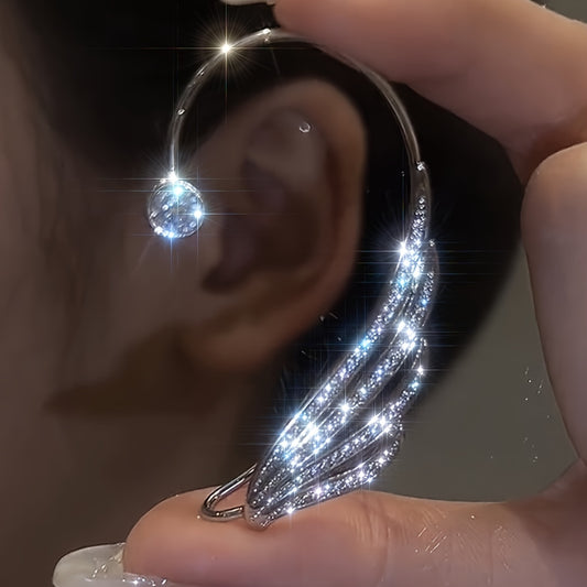 Rhinestone Angel Wing Clip-On Earrings - No Piercing Required