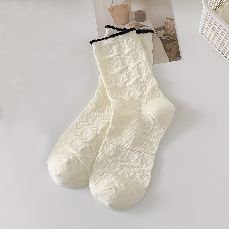 Heart Pattern Socks 4 Pairs Women's Mid Tube Stockings