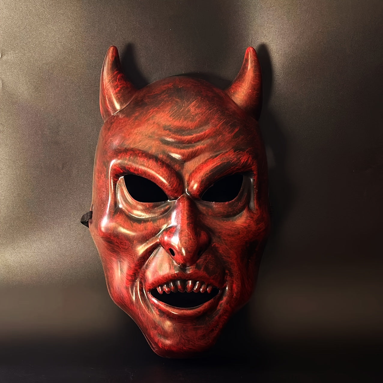 Spooky Red Devil Halloween Mask with Bloody Horns