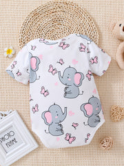 Baby Elephant Graphic Print Short Sleeve Onesie