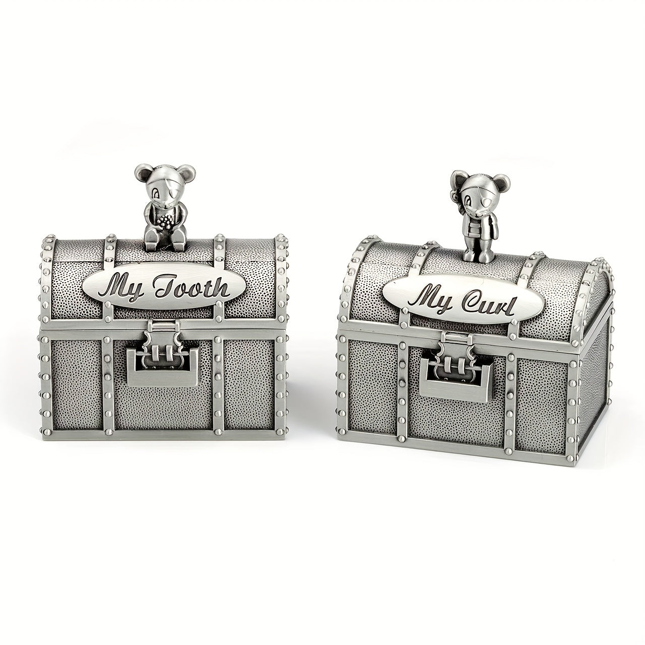 Baby Tooth Treasure Chest Box Silvery Tooth Holder And Curl Organizer Set