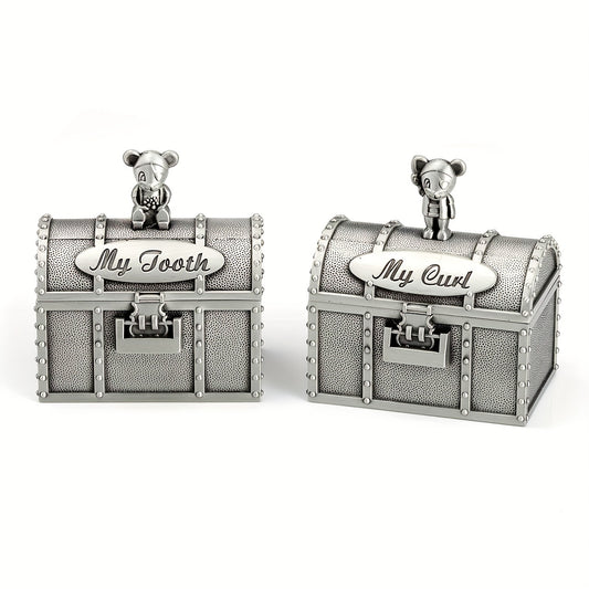 Baby Tooth Treasure Chest Box Silvery Tooth Holder And Curl Organizer Set