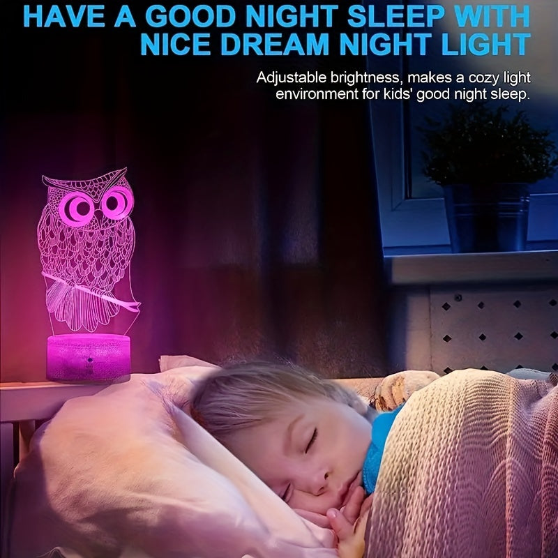 Owl Night Light 16 Colors Remote Control Smart Touch Dimmable 3D Lamp