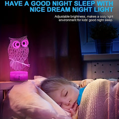 Owl Night Light 16 Colors Remote Control Smart Touch Dimmable 3D Lamp