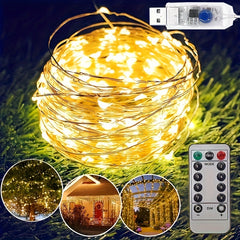 USB Copper Wire String Light 8 Function Remote Control Waterproof Fairy Lamp