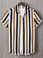 Vertical Stripe Print Men's Casual Short Sleeve Shirt