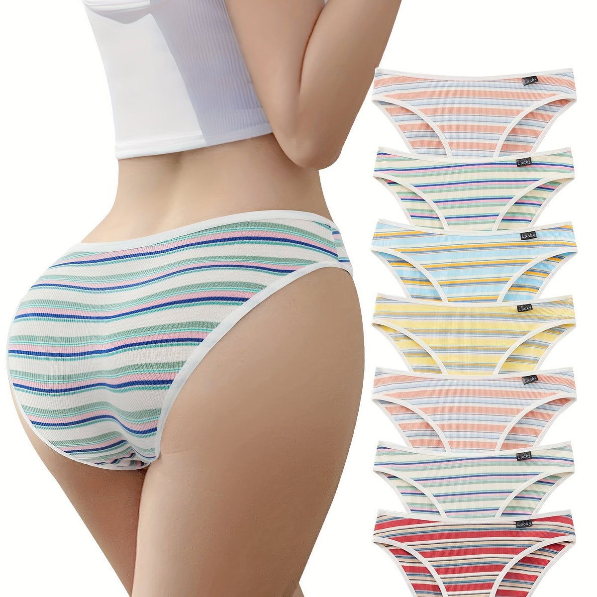 7pcs Striped Pantie Colorblock Stretchy Intimates Panties Women's Lingerie
