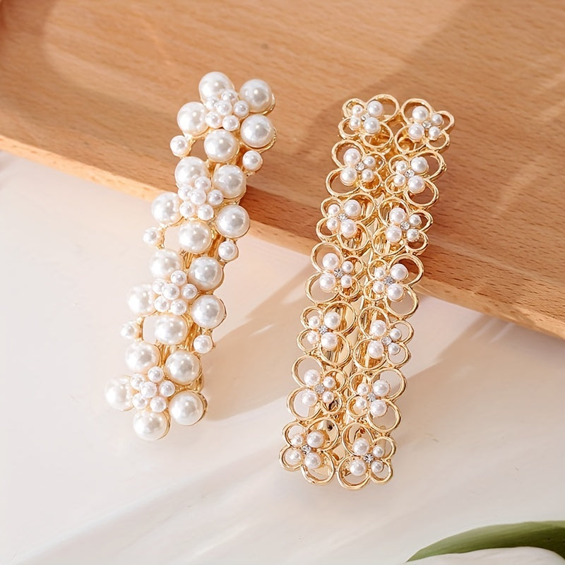 Hollow Butterfly Flower Faux Pearl Hair Clip French Barrette Head Jewe