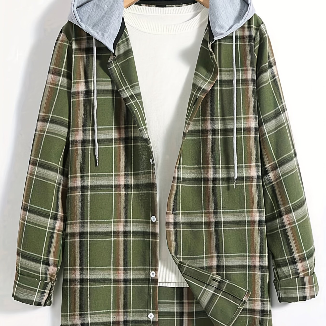 Men's Plaid Hooded Shirt Jacket for Autumn Winter