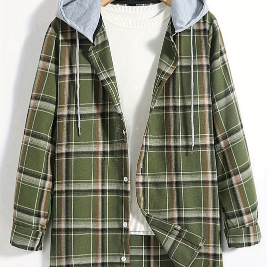 Men's Plaid Hooded Shirt Jacket for Autumn Winter