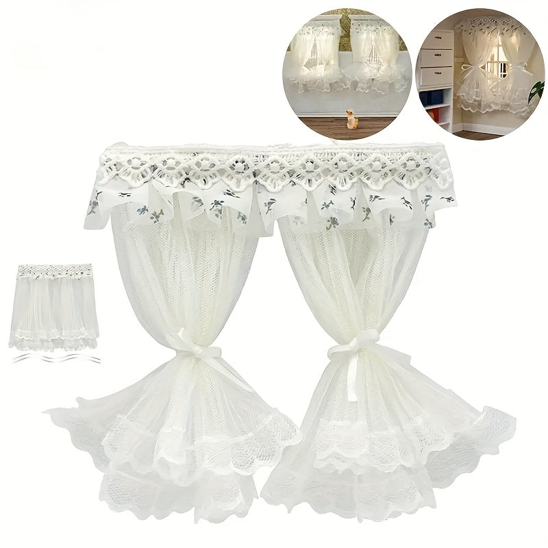Dollhouse Curtain Kit - 2pcs Set Layer Tulle Curtains with Tiebacks