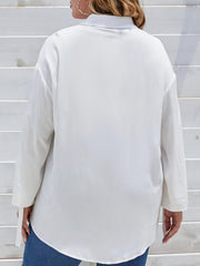  Basic Blouse Women's Plus Plain Turn Down Collar Button Up Shirt