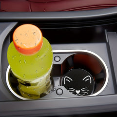 2pcs Cat Pattern Cup Holder Coaster Mats Car Interior Accessories