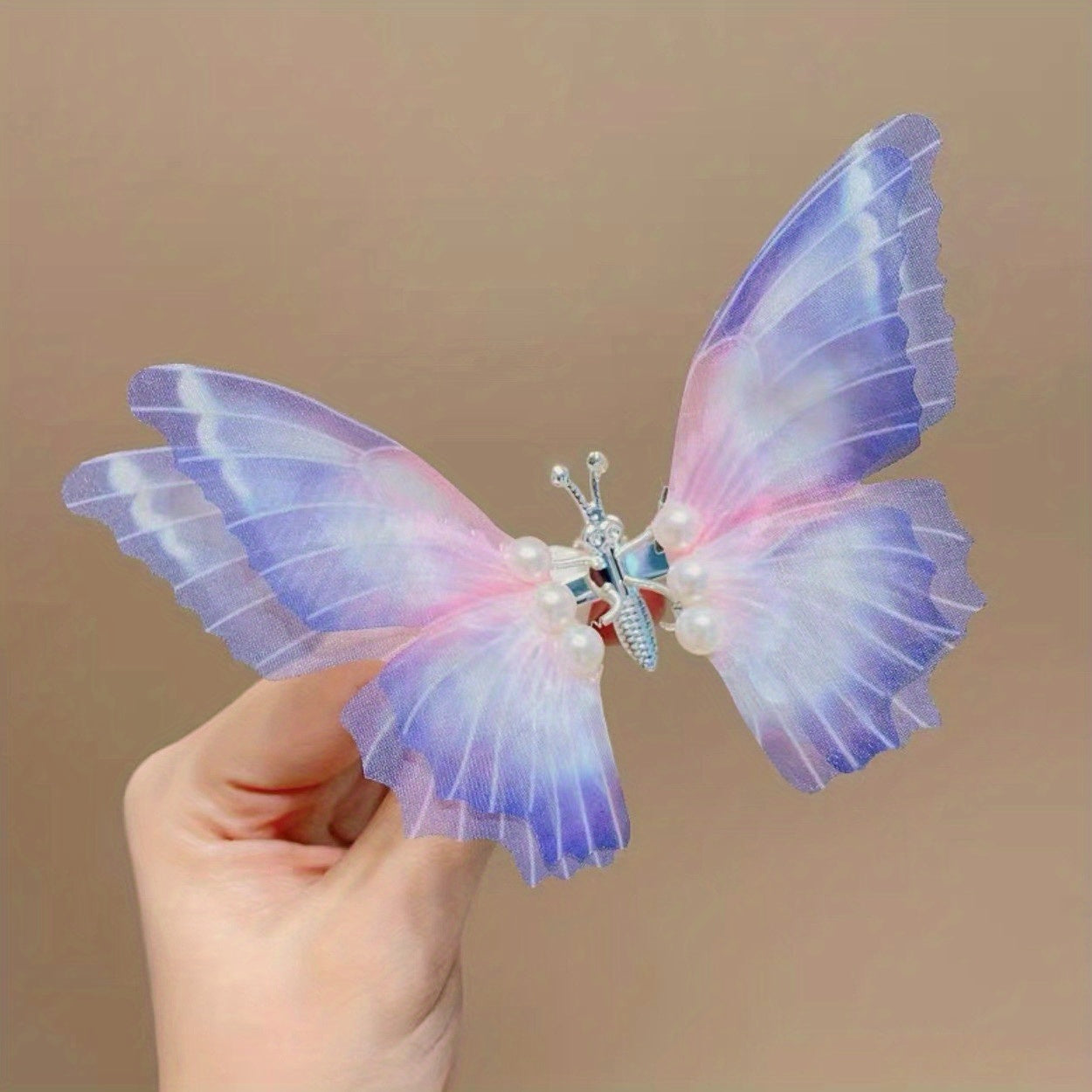 Gradient Butterfly Hair Clip Faux Pearl Non-slip Clip