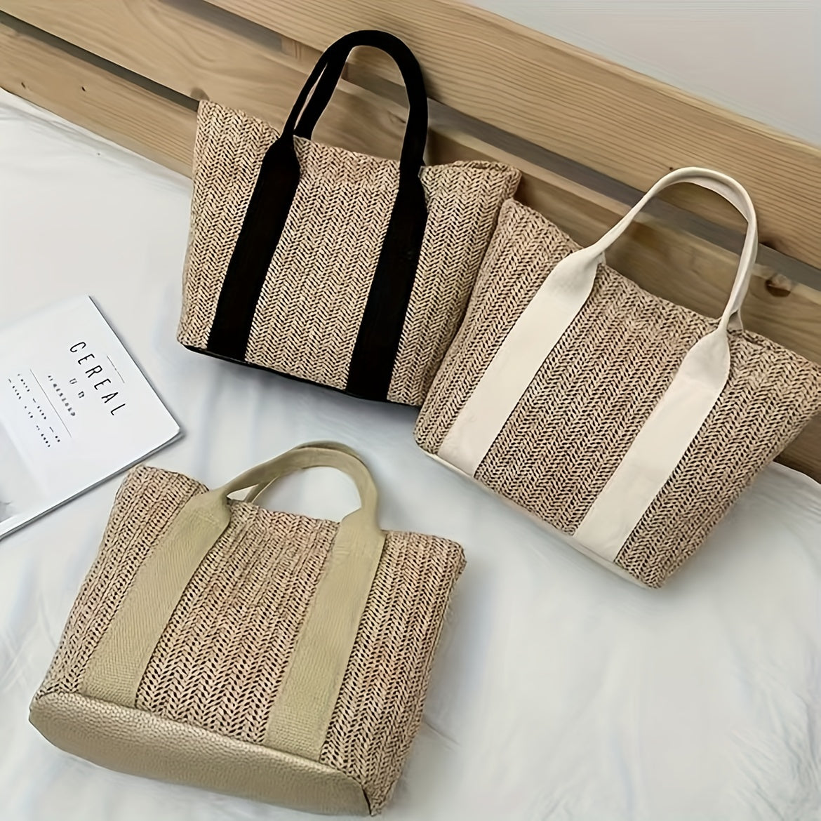 Boho Straw Tote Bag for Women - Summer Beach Travel Shoulder Bag