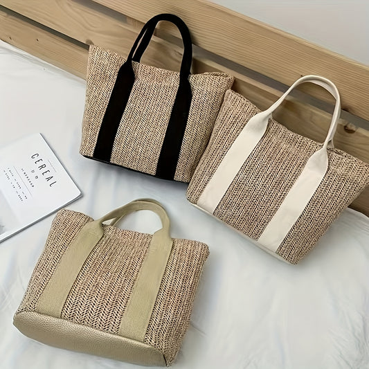 Boho Straw Tote Bag for Women - Summer Beach Travel Shoulder Bag