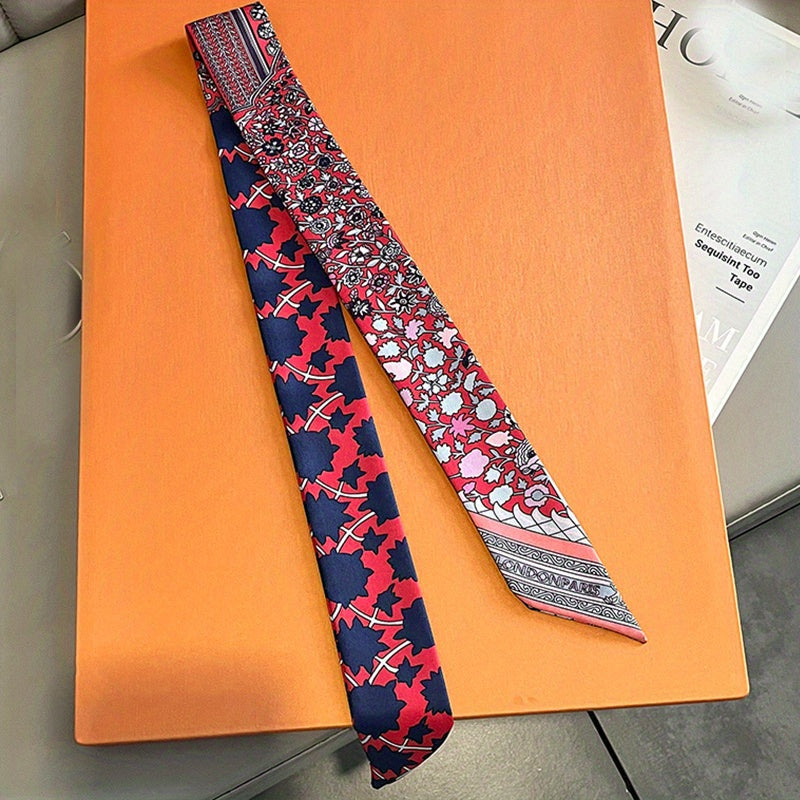 Vintage Floral Print Skinny Scarf Ribbon Neck Tie
