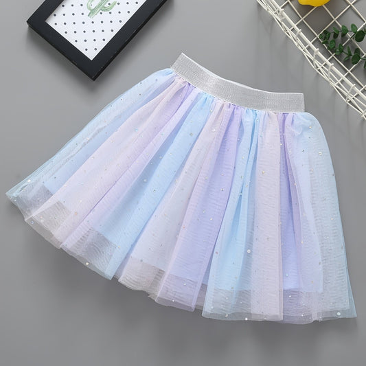 Girls Sequin Rainbow Tulle Tutu Princess Skirt For Birthday Party Ballet