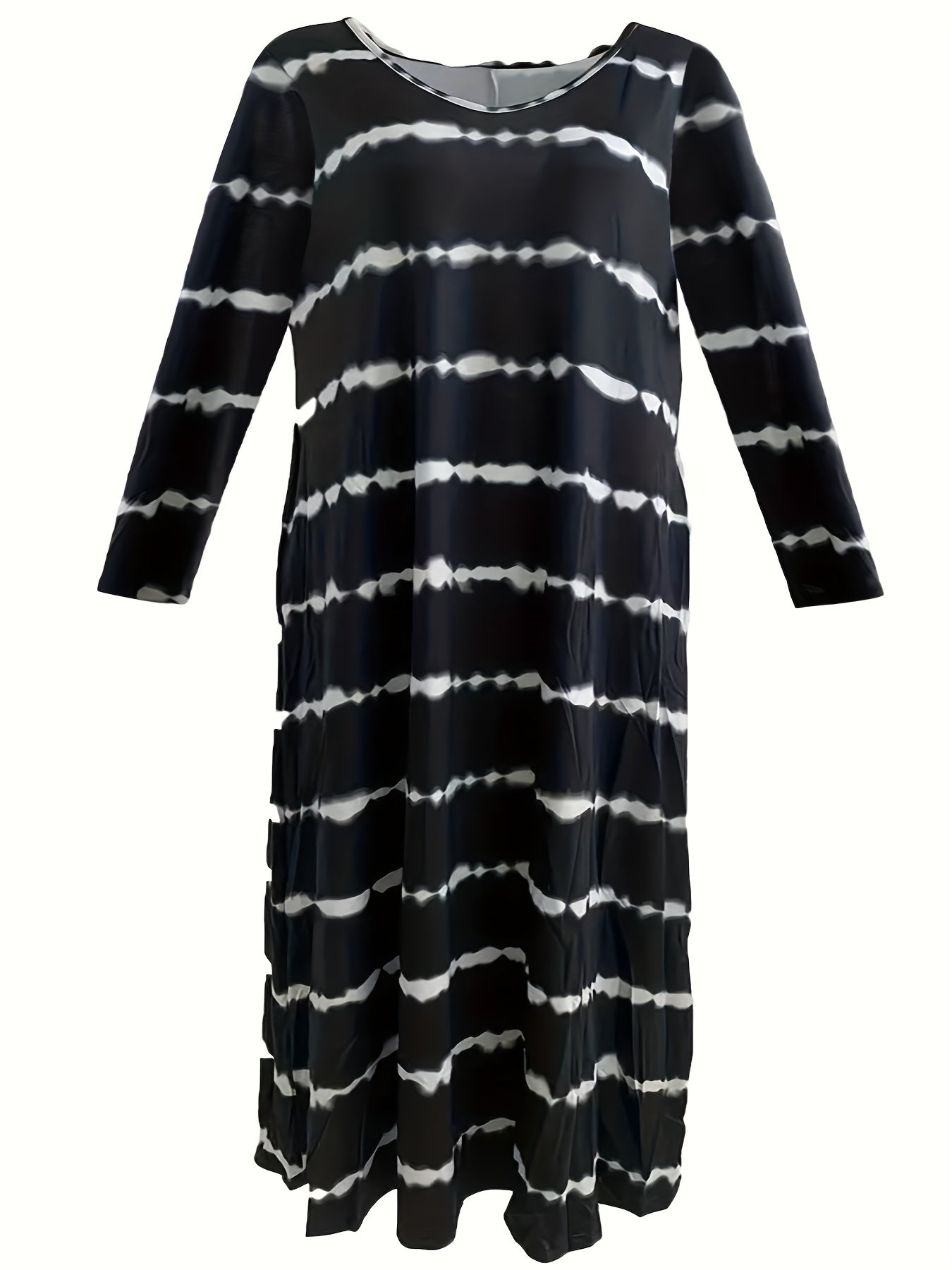  Tie Dye Long Sleeve Round Neck Maxi Dress