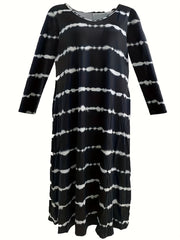  Tie Dye Long Sleeve Round Neck Maxi Dress