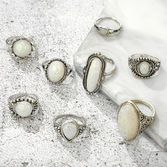 Vintage Opal Gemstone Stackable Knuckle Rings 8pcs Set