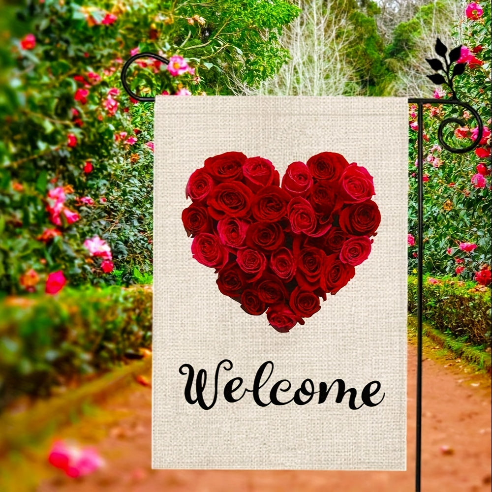 Valentine Rose Heart Double Sided Garden Flag Welcome Decor