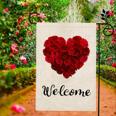 Valentine Rose Heart Double Sided Garden Flag Welcome Decor
