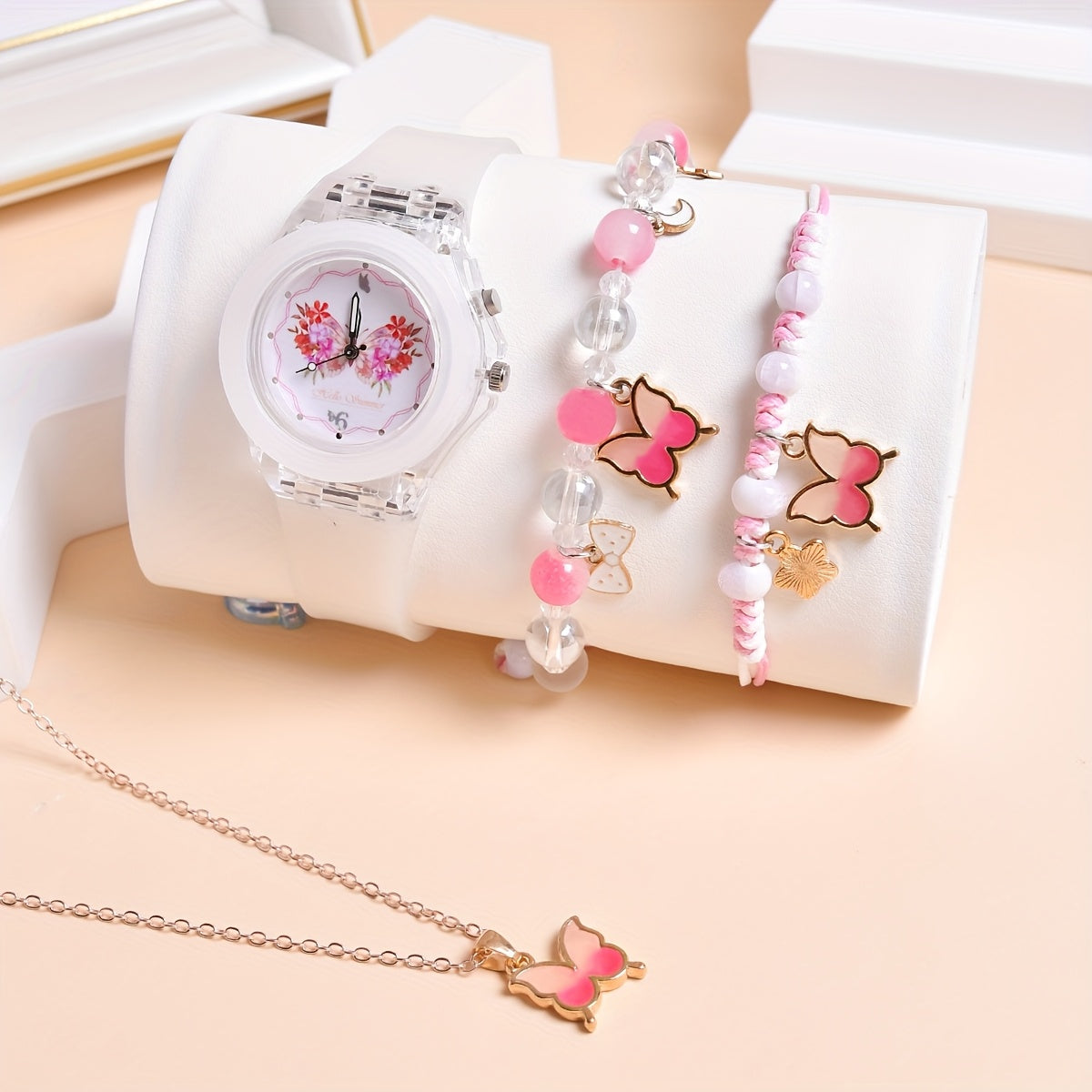Butterfly Girl Watch Set LED Light Up Quartz Wristwatch