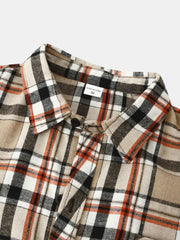 Men's Vintage Hawaiian Style Flannel Fleece Plaid Lapel Shirt