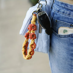 Retro Woven Keychain DIY Flower Daisy Mobile Phone Lanyard