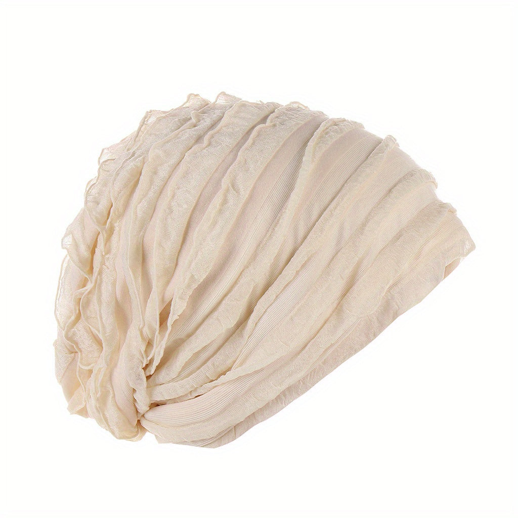 Ruffles Pleated Turban Cap Elastic Head Wrap Lightweight Hijab Beanie